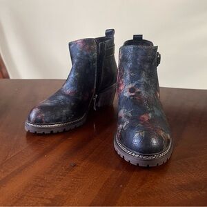 Spring Step Black Floral Ankle Boots